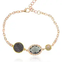 Deja Jewels Goudkleurige verstelbare dames armband met grijs glassteen