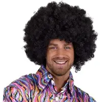 Haza Kroeshaar Afro verkleed pruik - 2x stuks - zwart - Disco thema verkleed pruiken - grote bos krullen