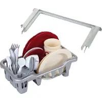Klein Toys - afwasrek - incl. inschuifrails, bestekset, eetservies en koffieservies - grijs rood
