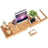Bobbel Home HQ Badrek Bad Tafel Plank - Badplank Rek Verstelbaar - Badbrug Bamboe Hout