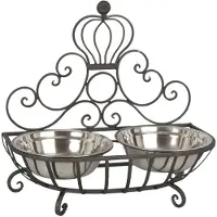 Clayre & Eef Bruine Dieren voerbak 36*18*19 cm / 2*500 ml 6Y1404