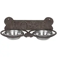 Clayre & Eef Bruine Dieren voerbak 39*18*12 cm / 2*300 ml 6Y3203