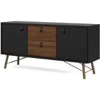 Ebuy24 Rye dressoir 2 deuren, 2 lades mat zwart, walnoot decor.