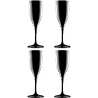 SANTEX Set van 4x stuks champagneglazen/prosecco flutes zwart 150 ml van onbreekbaar kunststof - Champagneglazen