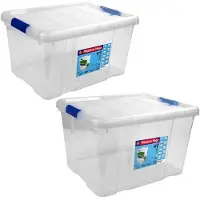 Hega hogar 4x Opbergboxen/opbergdozen met deksel 16 en 25 liter kunststof transparant/blauw - Opbergbox