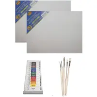 Rayher Hobby Schilders Verf Set Van 12x Tubes Acrylverf/hobbyverf 12 Ml + 2x Canvas Doek + 5x Kwasten - Hobbyverf