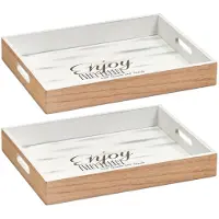 Zeller Set van 2x stuks houten dienbladen bruin/wit 40 x 30 x 5,5 cm - Dienbladen