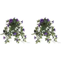 Mica Decorations 2x stuks groene Petunia paarse bloemen kunstplanten 50 cm - Kunstplanten
