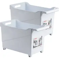 Forte Plastics Set van 2x stuks kunststof trolleys wit op wieltjes L45 x B24 x H27 cm - Opberg trolley