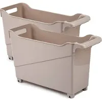Forte Plastics Set van 2x stuks kunststof trolleys licht bruin op wieltjes L45 x B17 x H29 cm - Opberg trolley