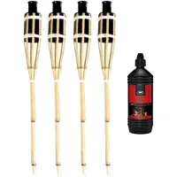 Esschert Design 4x stuks Bamboe fakkels safe 60 cm inclusief 1 liter lampenolie/fakkelolie - Fakkels