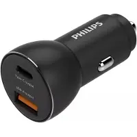 Philips Autolader DLP2521/03 - USB-A en USB-C Output - Sigarettenaansteker - Snel Laden - Compatibel met iPhone en Samsung - Zwart
