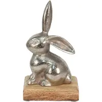 Clayre & Eef Beeld Konijn 11x10x20 cm Zilverkleurig Aluminium Hout Zilverkleurig