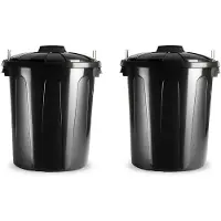 Forte Plastics 2x stuks kunststof afvalemmers/vuilnisemmers zwart 51 liter met deksel - Prullenmanden