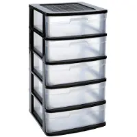Forte Plastics Ladeblok/bureau Organizer Met 5x Lades Zwart/transparant L40 X B39 X H81 Cm - Ladeblok