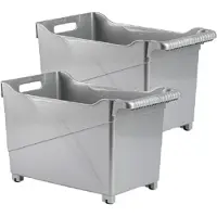 Forte Plastics Set van 2x stuks kunststof trolleys zilver op wieltjes L45 x B24 x H27 cm - Opberg trolley