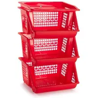 PlasticForte 1x Rode opberg stapelkratten/organizers 3 vakken 62 x 32 cm - Opbergmanden