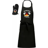 Kariban Mijncadeautje - Barbecueschort - This guy is a Grill Master met naam - zwart - XXL 98 x 70 cm - BBQ handschoen