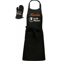 Kariban Mijncadeautje - Barbecueschort - Grill Master BBQ - met naam - zwart - XXL 97 x 68 cm - gratis BBQ- handschoen