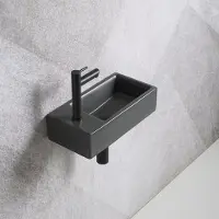 Guido Gusto Fonteinset Mia 40.5x20x10.5cm mat antraciet links inclusief fontein kraan, sifon en afvoerplug mat zwart
