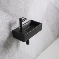 Guido Gusto Fonteinset Mia 40.5x20x10.5cm mat zwart links inclusief fontein kraan, sifon en afvoerplug mat zwart