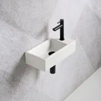 Guido Gusto Fonteinset Mia 40.5x20x10.5cm mat wit rechts inclusief fontein kraan, sifon en afvoerplug mat zwart