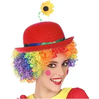 Smiffys Clown verkleed set - gekleurde pruik - met bolhoedje rood - Carnaval clowns verkleedkleding en accessoires - volwassenen