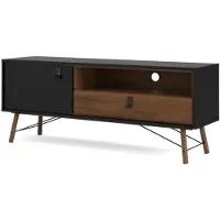 Ebuy24 Rye TV-meubel 1 deur, 1 lade mat zwart, walnoot decor.