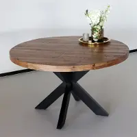 Lizzely Garden & Living Eettafel rond mangohout 120cm Jones bruin ronde industriële tafel duurzaam mango eetkamertafel