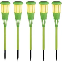 Lumineo 5x stuks solar tuinfakkel/tuinlamp groen op zonne-energie 61 cm - Prikspots tuinverlichting