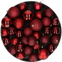 COSY&TRENDY Kerstversiering set kerstballen in het donkerrood 6 - 8 - 10 cm pakket - 62x stuks - mat/glans/glitter mix