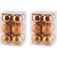 COSY&TRENDY Cosy & Trendy Kerstballen - 48x - oranje - 6 cm - kunststof - mat - glans - glitter - onbreekbaar - met ophanglintjes