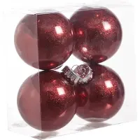 Cosy & Trendy 4x stuks kunststof kerstballen met glitter afwerking rood 8 cm - Kerstbal