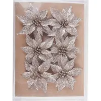 COSY&TRENDY Cosy & Trendy Decoratie rozen bloemen - 6x st - champagne - glitter - op clip - 8 cm - kerstversiering