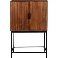 Dutchbone - Saroo - Opbergkast met Grafisch Patroon en 2 Deuren - 80 x 40 x 125,5 cm - Mangohout & Metaal - Bruin/Zwart