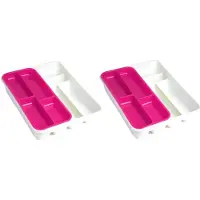 Forte Plastics 2x Stuks Witte Bestekbak Inzetbakken Met Roze Oplegbakje Kunststof L40 X B30 Cm - Bestekbakken