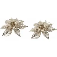 COSY&TRENDY 6x cosy & trendy kerstboomversiering bloemen- goud - op clip - gouden kerstster - 23 cm - kerstfiguren - kan ook als kerstpiek