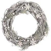 Homesweethomeonline Clayre & Eef Decoratie Krans 64833 Ø 36*9 Cm Wit Hout/ Kunststof Rond Vlaskrans