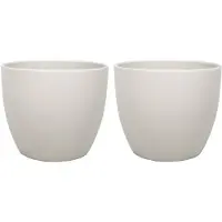 Floran 2x stuks bloempot mat taupe keramiek voor kamerplant H15 x D17.5 cm - Plantenpotten