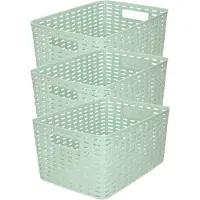 Forte Plastics 3x stuks rotan gevlochten opbergmand/opbergbox kunststof - Mintgroen - 22 x 33 x 16 cm - Opbergbox