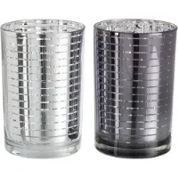 J-Line Windlicht | glas | zilver | 12x12x (h)18 cm