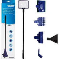 Nobleza Aquarium Schoonmaakset 5-in-1 - Algenschraper - Spons - Visnet - Grindhark - 60 cm - Zwart/Blauw