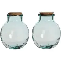 Mica Decorations 2x Ronde Vaas Olly 21 X 25 Transparant Gerecycled Glas Met Kurk - Vazen