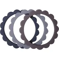 Mushie Siliconen Set 3 Bijtringen Flower | Steel/Dark Grey/Stone