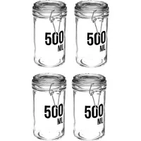 Secret De Gourmet 4x stuks inmaakpotten/voorraadpotten 0,5L glas met beugelsluiting - 500 ml - Voorraadpotten met luchtdichte sluiting