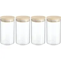 Secret De Gourmet Voorraadbus - 4x stuks - voorraadpot - 1000 ml - glas - met houten deksel - voedsel - keuken