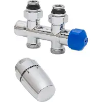 Schulte thermostaatkraan - chroom -recht- midden onderaansluiting 50 mm - voorloop (instelbaar) - terugloop (afsluitbaar) voorloop wisselbaar