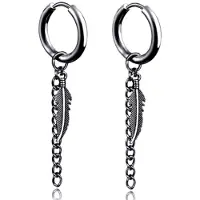 LGT JWLS Stalen heren oorbellen zwart met ketting en blad