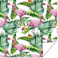 PosterMonkey Poster Bladeren - Flamingo - Bloemen - Jungle - 100x100 cm XXL