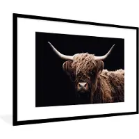 PosterMonkey Fotolijst incl. Poster - Schotse Hooglander - Zwart - Hoorn - 120x80 cm - Posterlijst